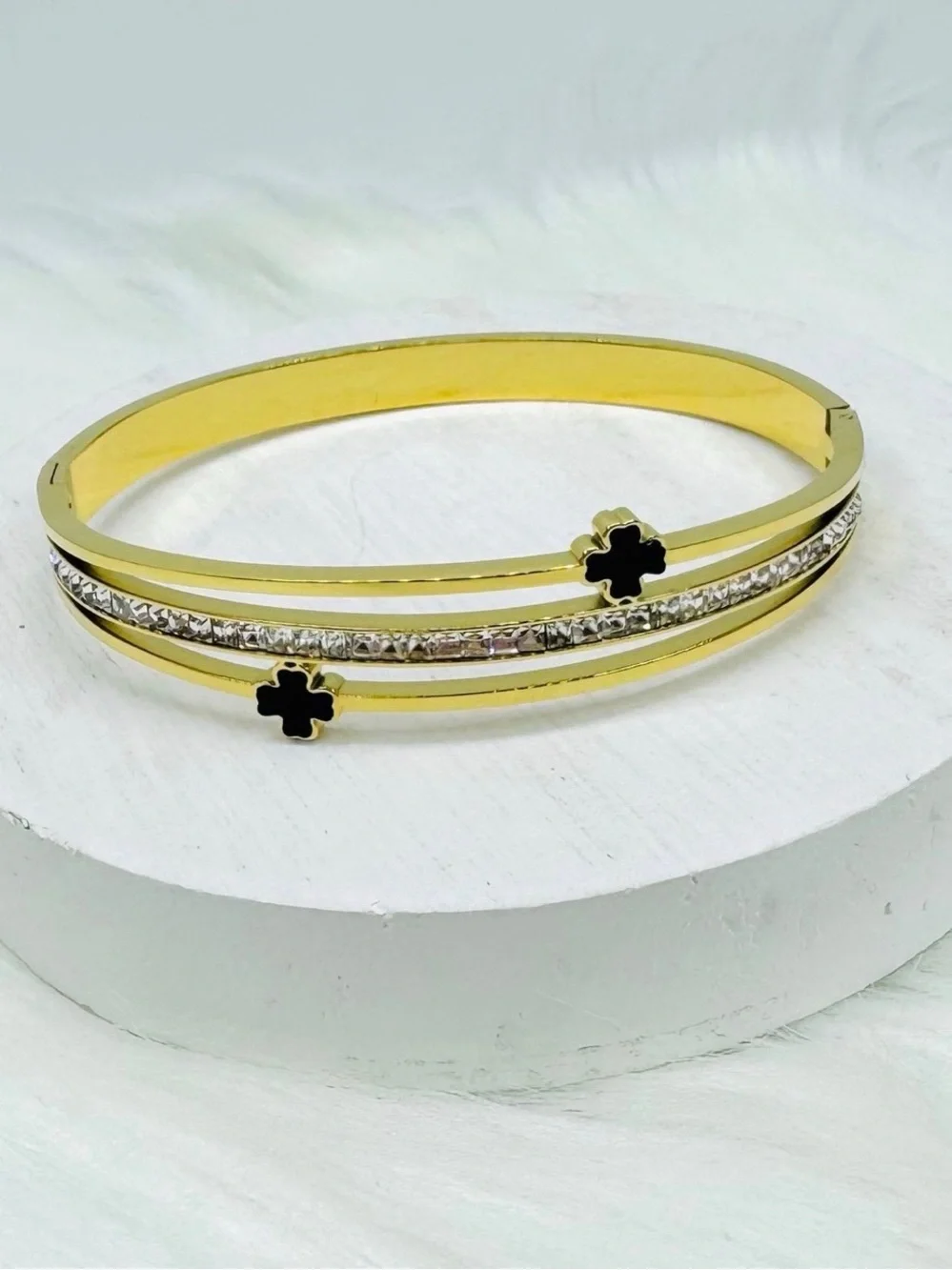 Gold Tone Cross Bangle Bracelet | Elegant Open Bracelet, stainless steel